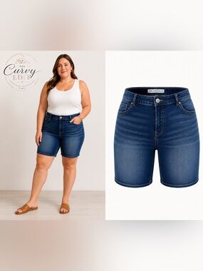 C Established 1946 Denim Bermuda Shorts Size 16 | Mid Wash Stretch Jean Shorts